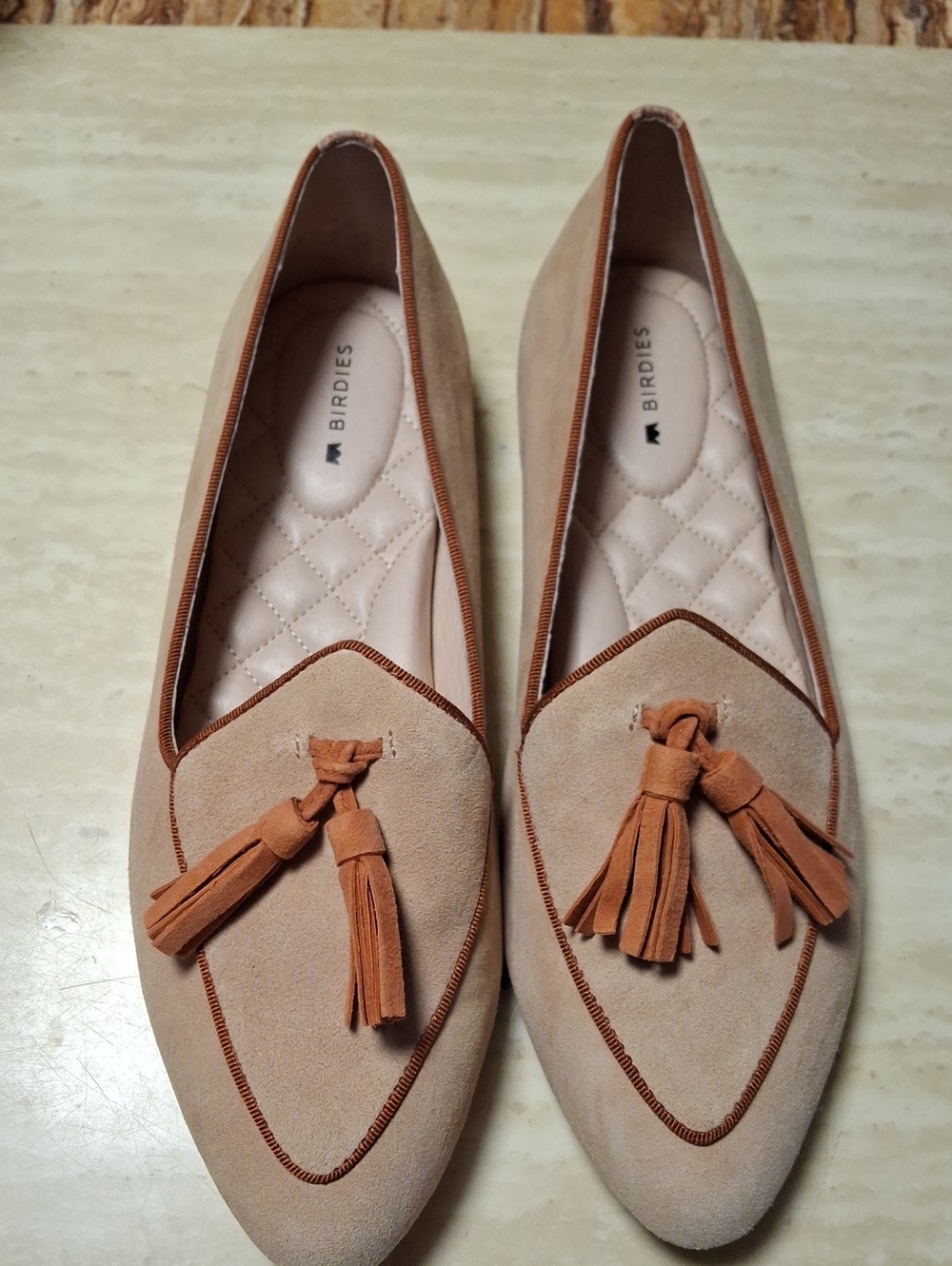 Birdies Beige Suede Tassel Loafers